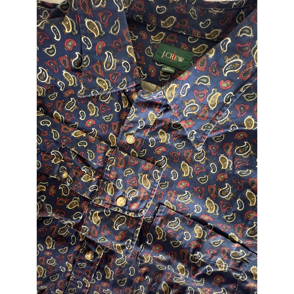 J.Crew Mens XL Navy Blue Paisley Cotton Button Down ShirtRe-Imagined Long Sleeve